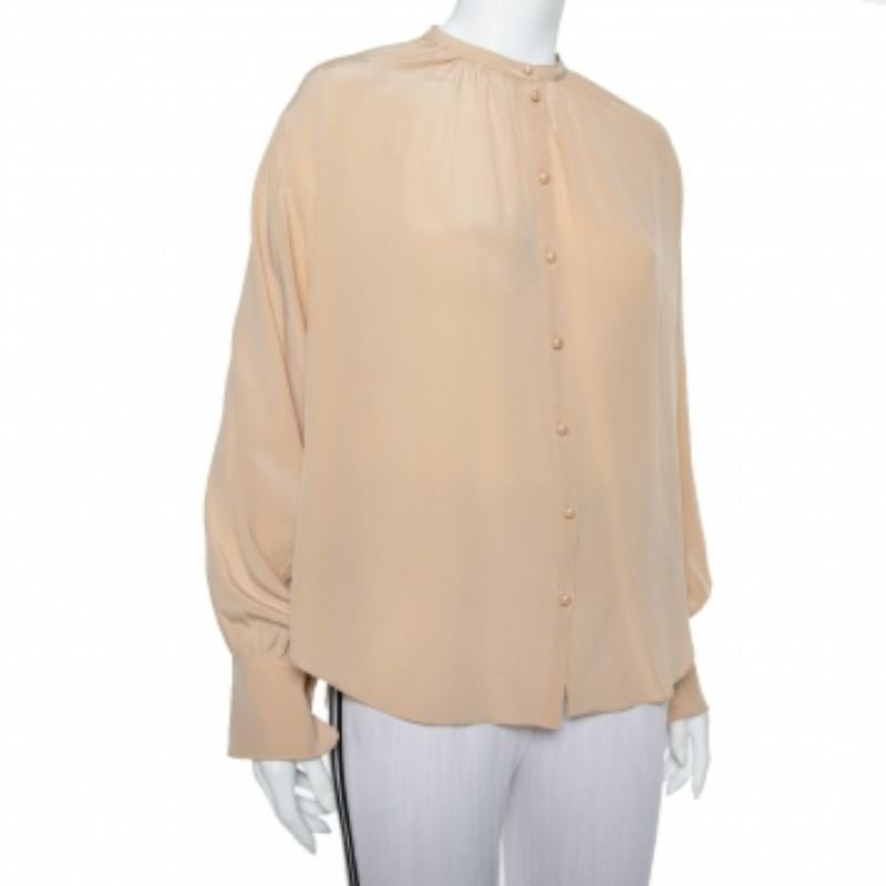 Joseph Beige Silk Oriental Neckline Everett Top M In Good Condition For Sale In Dubai, Al Qouz 2