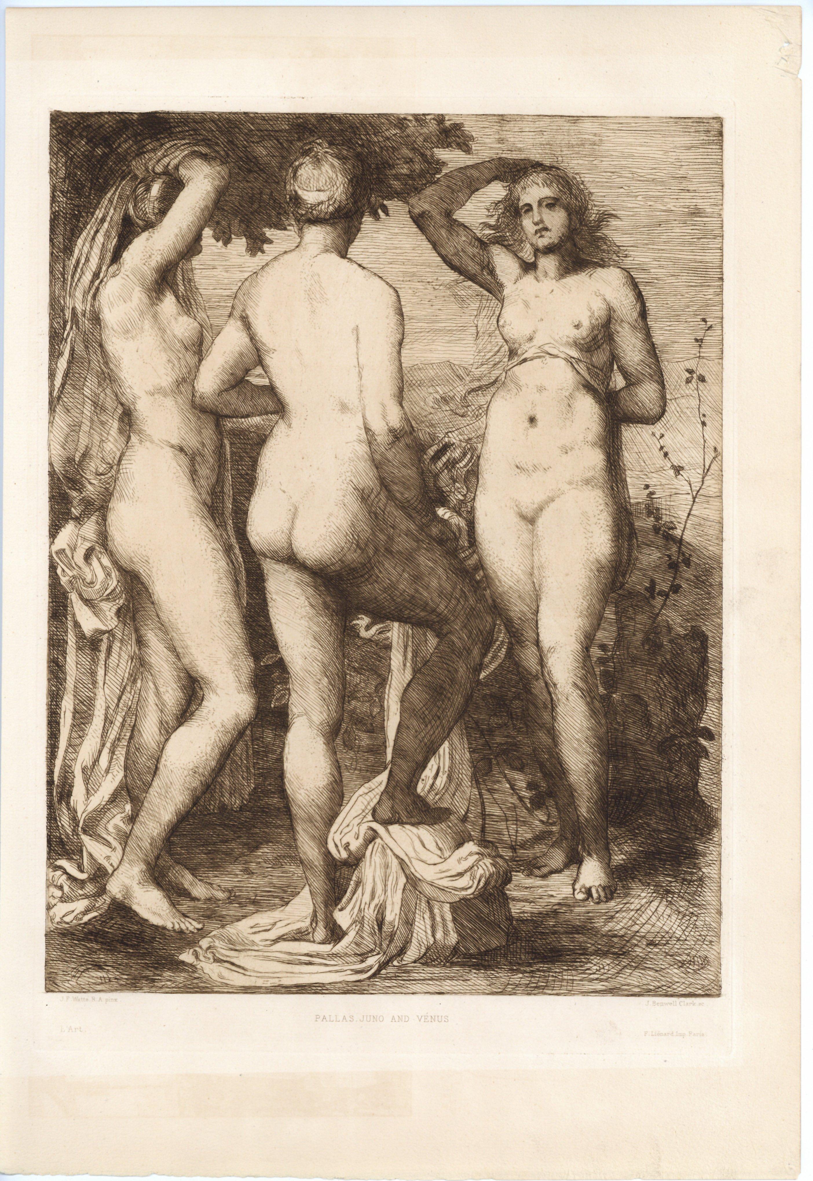 "Pallas, Junon et Vénus" gravure à l'eau-forte - Print de Joseph Benwell Clark