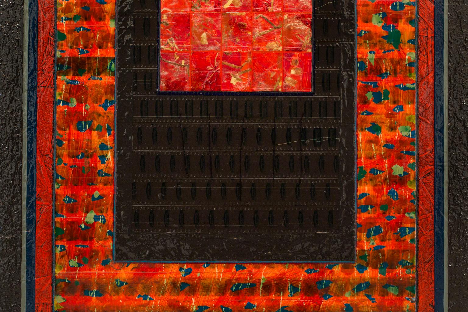 « Mandarin », collage de techniques mixtes rouge et noir en vente 2