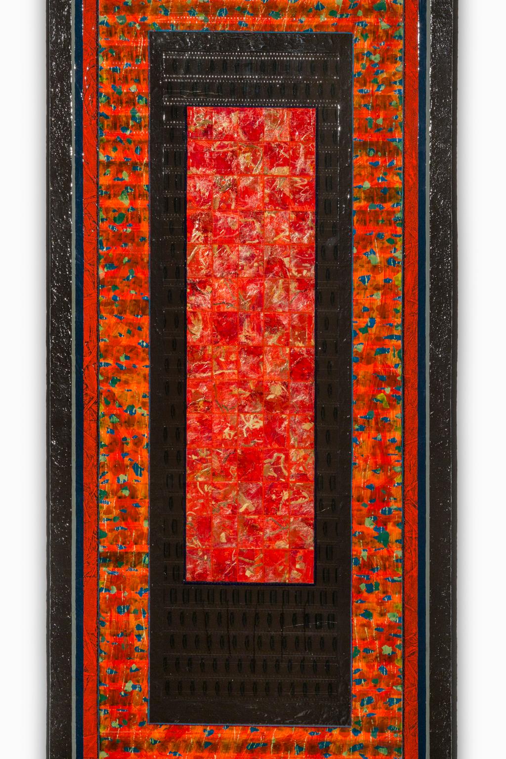 « Mandarin », collage de techniques mixtes rouge et noir - Mixed Media Art de Joseph Bernard