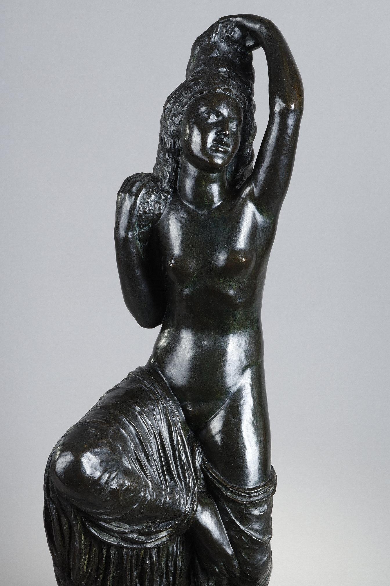 Young girl sitting at her toilet - Sculpture by Joseph Bernard