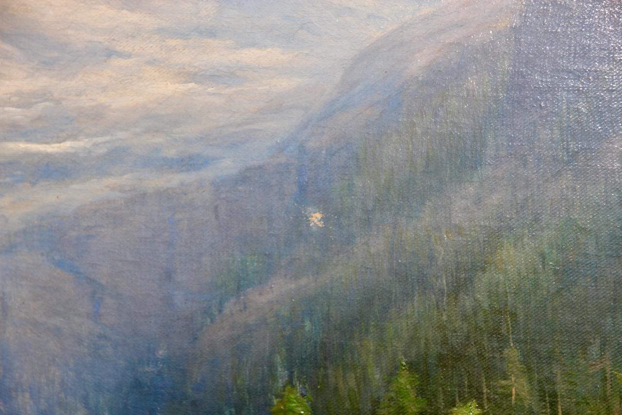 Peinture à l'huile de Joseph Bernardi, 19e siècle, « Mountain Gorge with Waterfall » (une montagne avec une cascade). en vente 7
