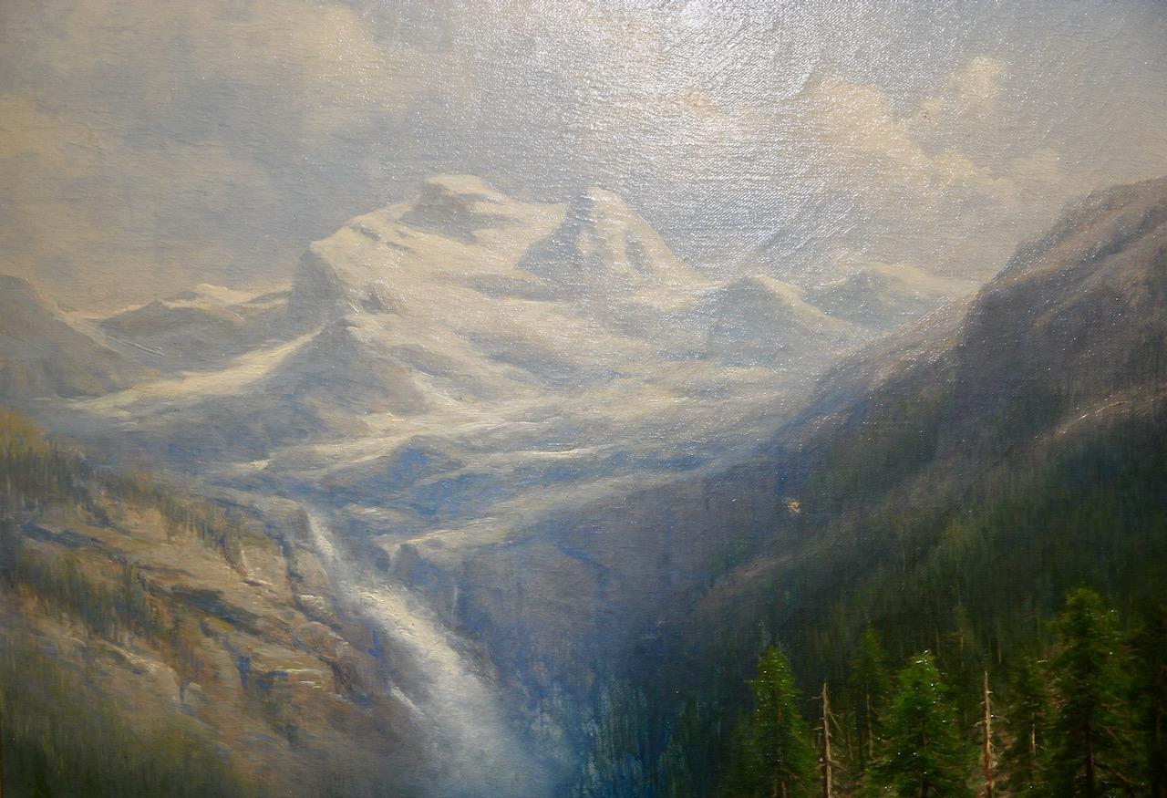 Peinture à l'huile de Joseph Bernardi, 19e siècle, « Mountain Gorge with Waterfall » (une montagne avec une cascade). en vente 2