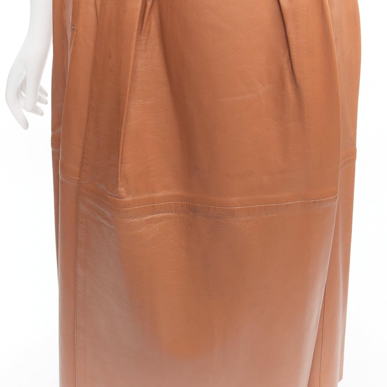 JOSEPH Betty brown lambskin leather belted A-line midi wrap skirt FR34 XS For Sale 2