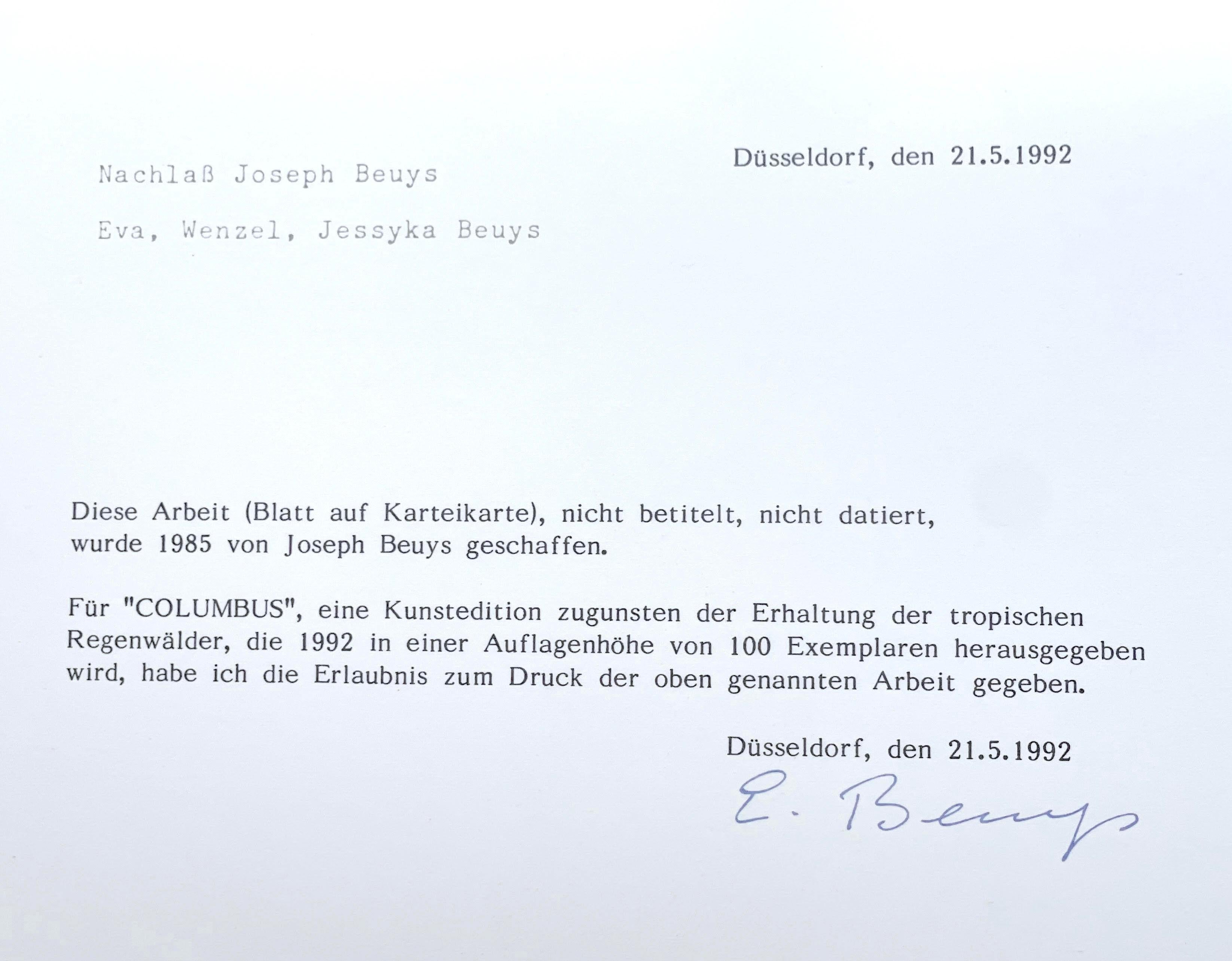 Joseph Beuys, Blatt auf Karteikarte, from Columbus: In Search of a New Tomorrow For Sale 6