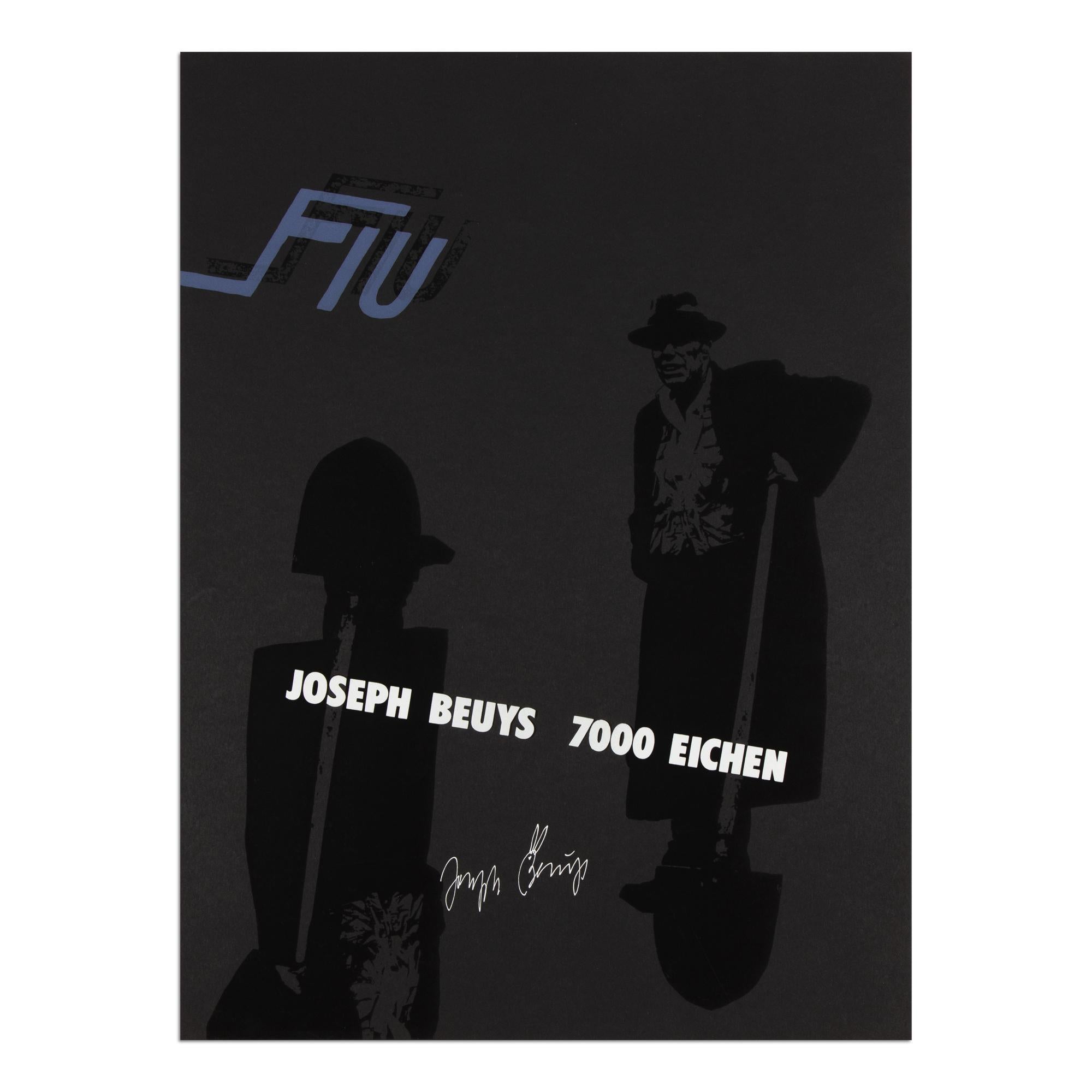Joseph Beuys (German, 1921-1986)
FIU Joseph Beuys, 7000 Eichen, 1982
Medium: Screenprint on black card stock
Dimensions: 61.5 x 45.8 cm
Edition of 100: Hand-signed in silver
Condition: Excellent