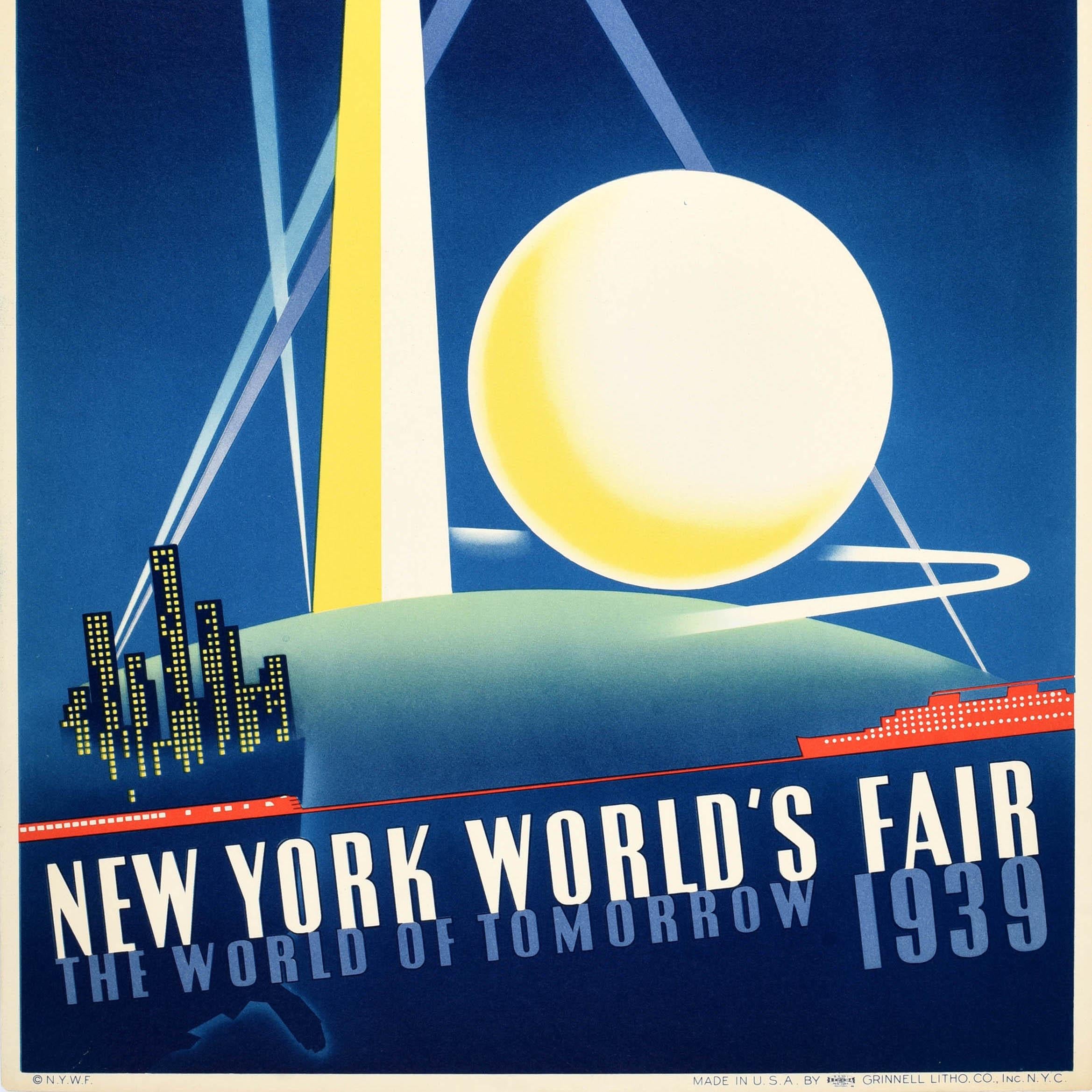 Original Vintage Travel Advertising Poster New York Worlds Fair Binder Art Deco - Purple Print by Joseph Binder