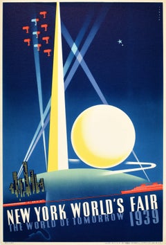 Original Vintage Travel Advertising Poster New York Worlds Fair Binder Art Deco