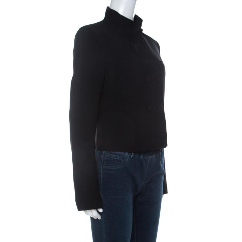 Joseph Black Crepe Double Breasted Cropped Jacket M In Good Condition In Dubai, Al Qouz 2