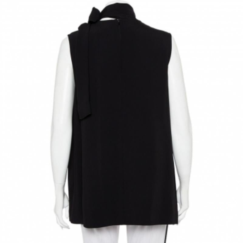 Joseph Black Crepe Neck Tie Detail Sleeveless Noon Top L For Sale 1