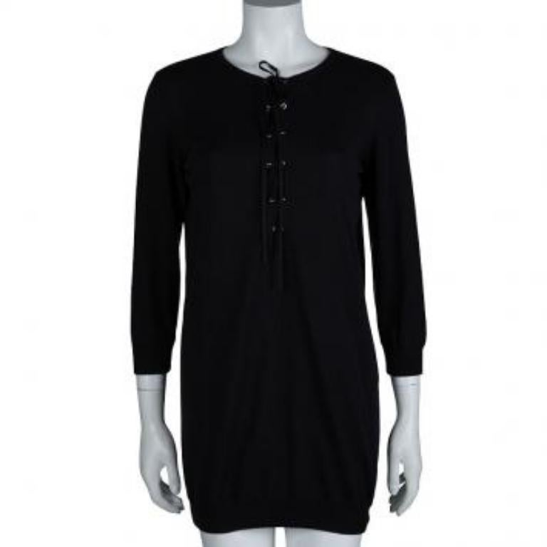 Joseph Black Knit Criss Cross Tie-Up Tie-Up Long Sleeve Top S en vente 4