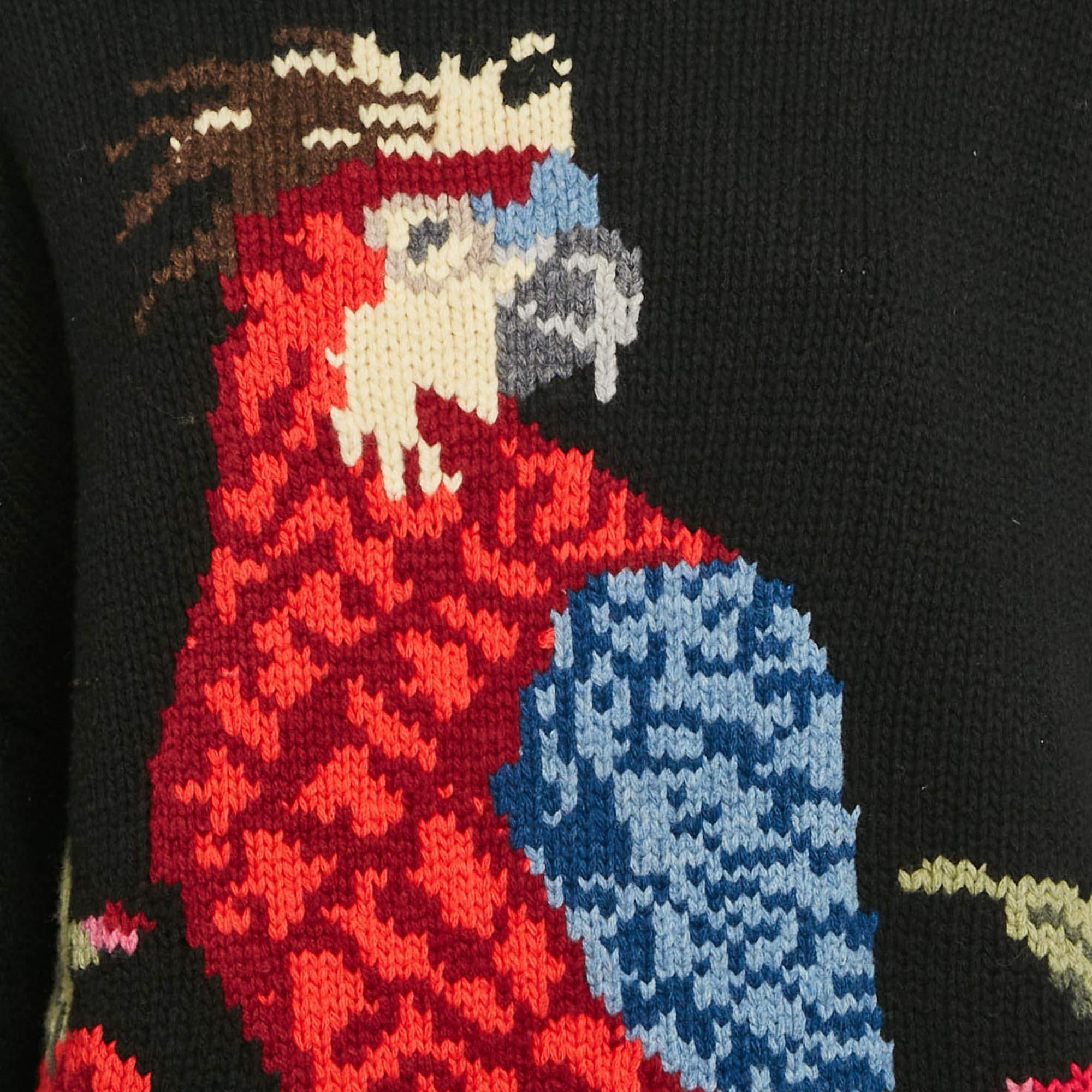 Joseph Black Parrot Sweet Flower Handknit Sweater S In Excellent Condition For Sale In Dubai, Al Qouz 2