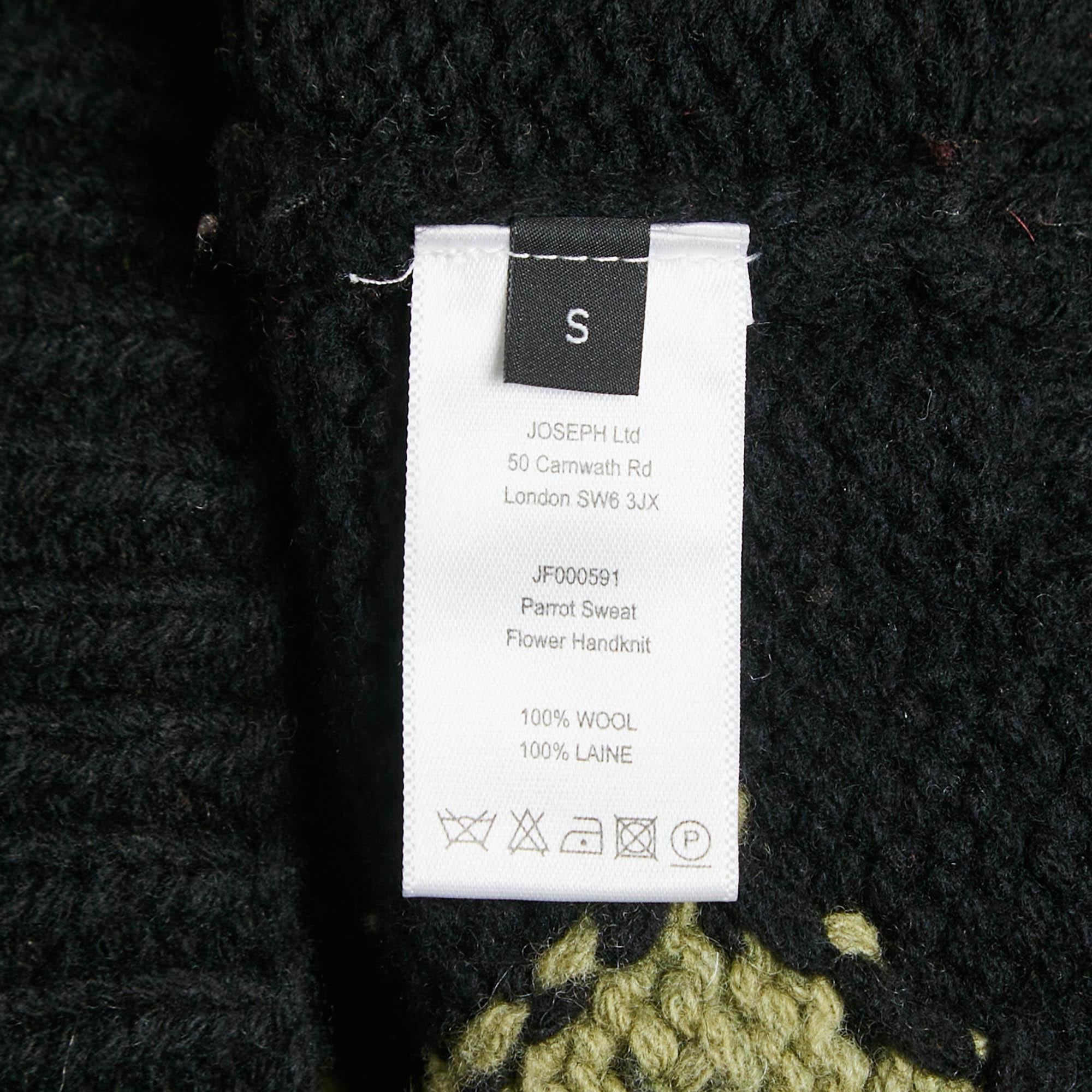 Joseph Black Parrot Sweet Flower Handknit Sweater S For Sale 1