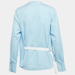 Joseph Blue Candy Stripe Cotton Arran Wrap Blouse M