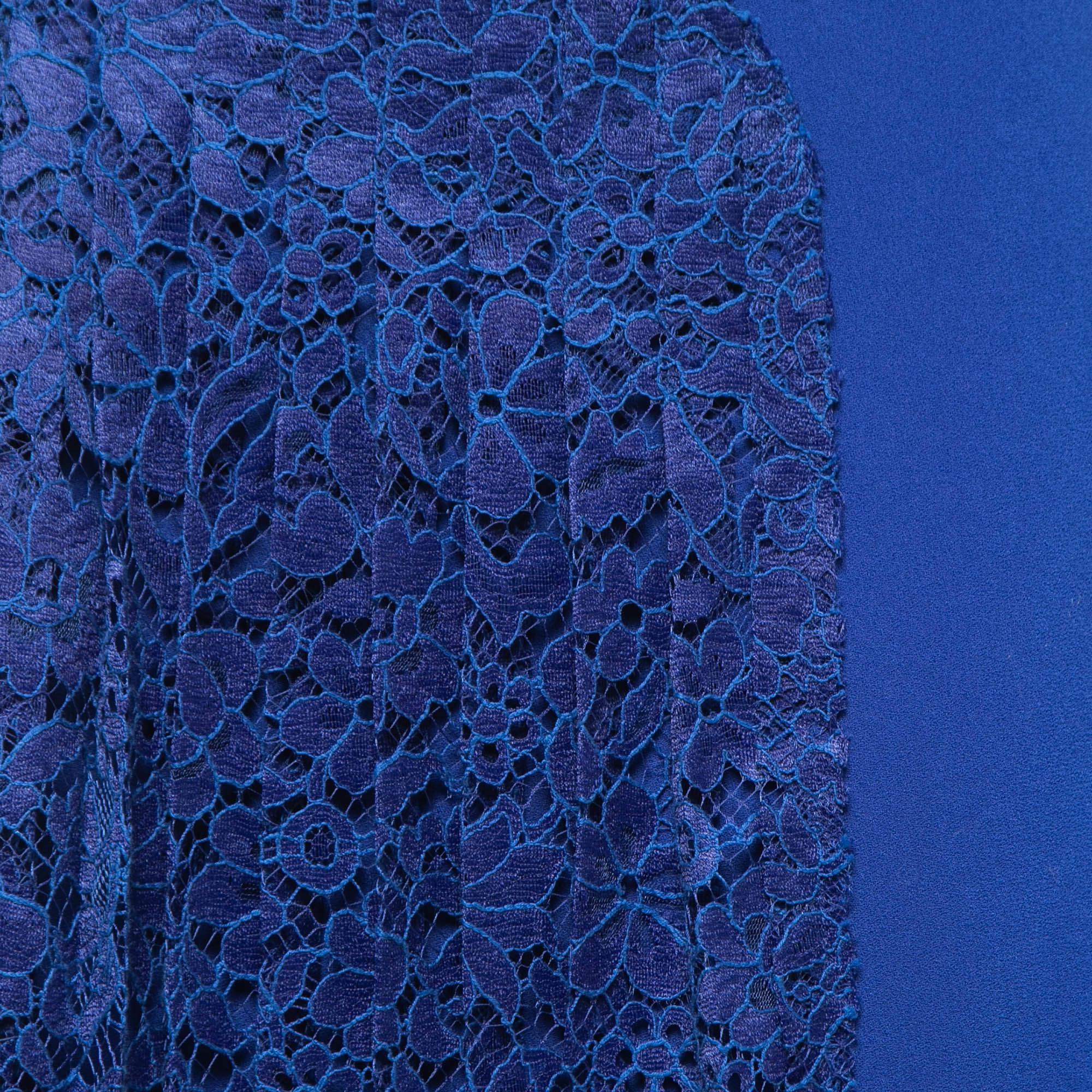 Joseph Blue Crepe & Lace Paneled Skirt S In Good Condition For Sale In Dubai, Al Qouz 2