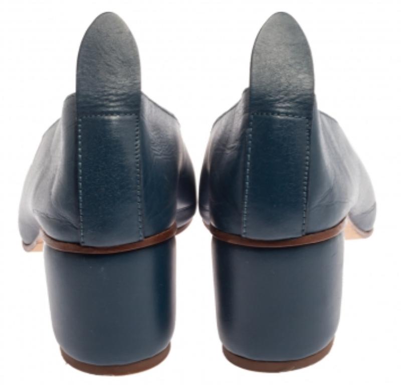 Black Joseph Blue Leather Block Heel Pumps Size 38.5 For Sale