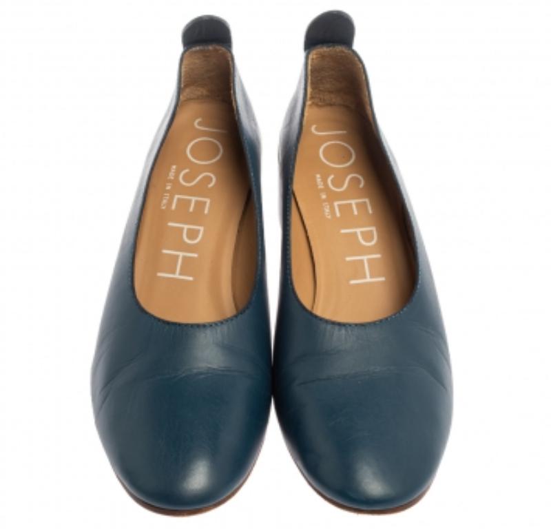 Women's Joseph Blue Leather Block Heel Pumps Size 38.5 For Sale