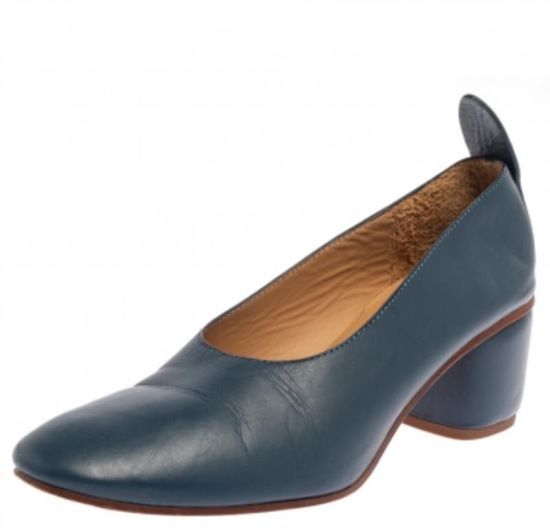Joseph Blue Leather Block Heel Pumps Size 38.5 For Sale 1