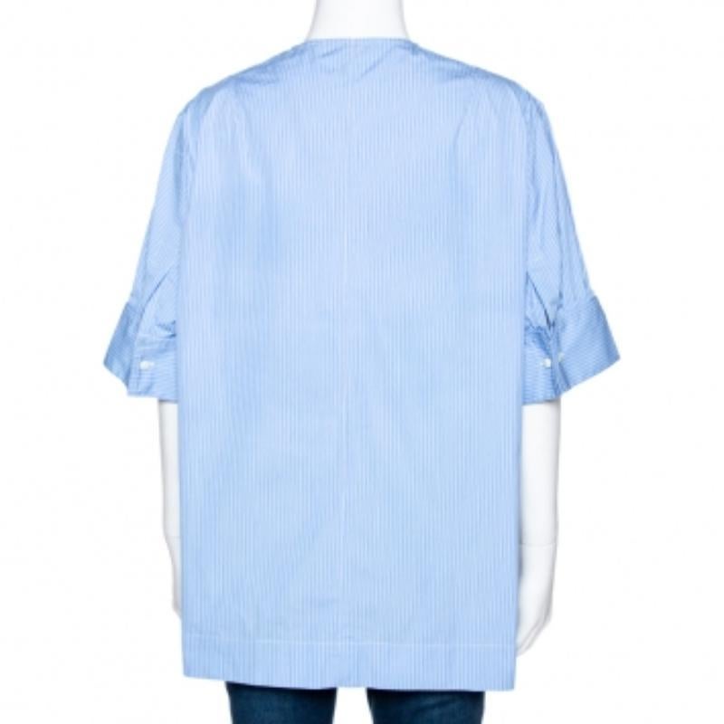 Joseph Blue Pinstripe Cotton Brair Blouse L Azul en venta
