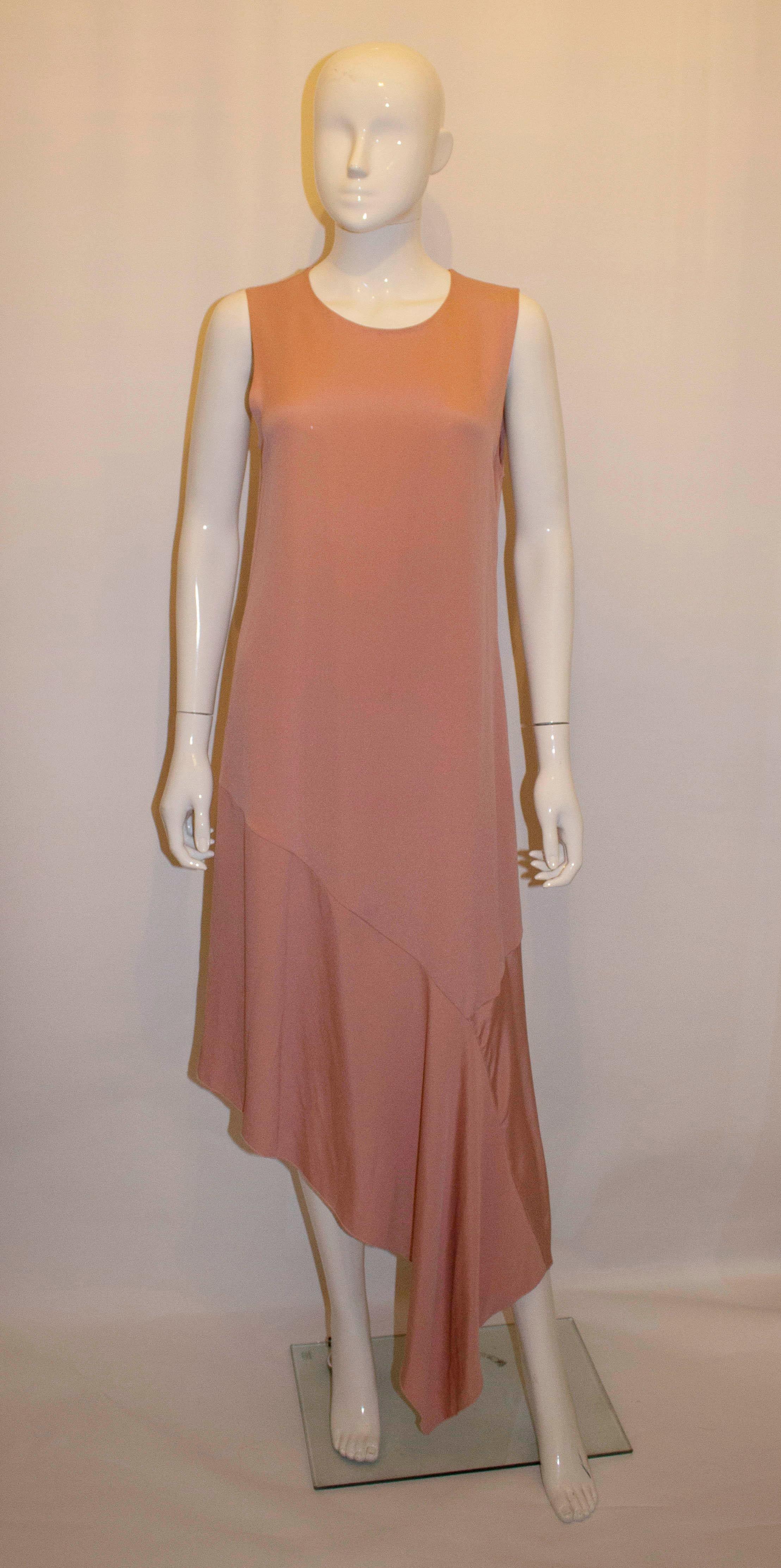 Women's Joseph Blush Pink Silk Dress with Asymetric Hem For Sale
