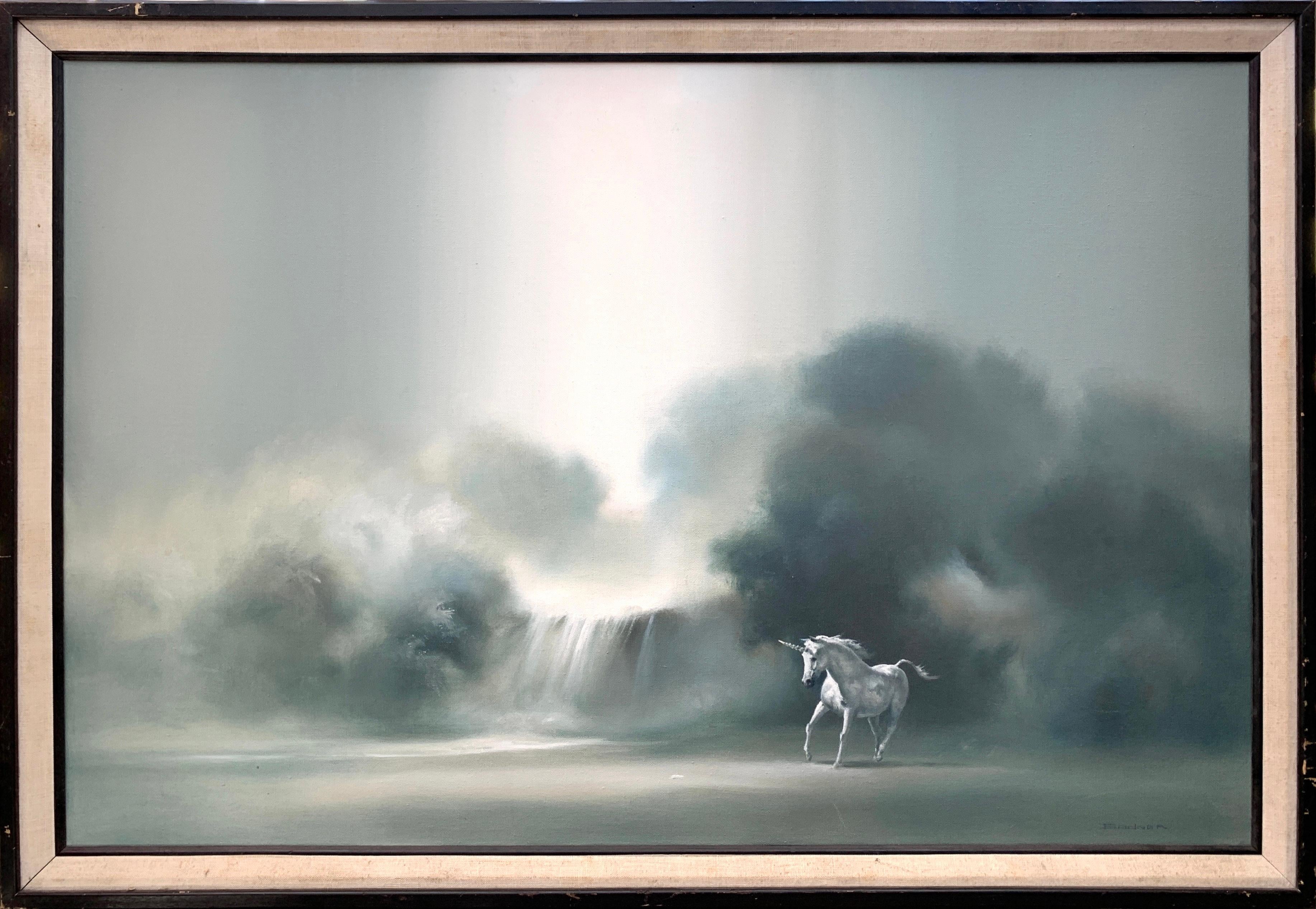 Joseph Bodner Animal Painting - Pegasus and the Waterfall