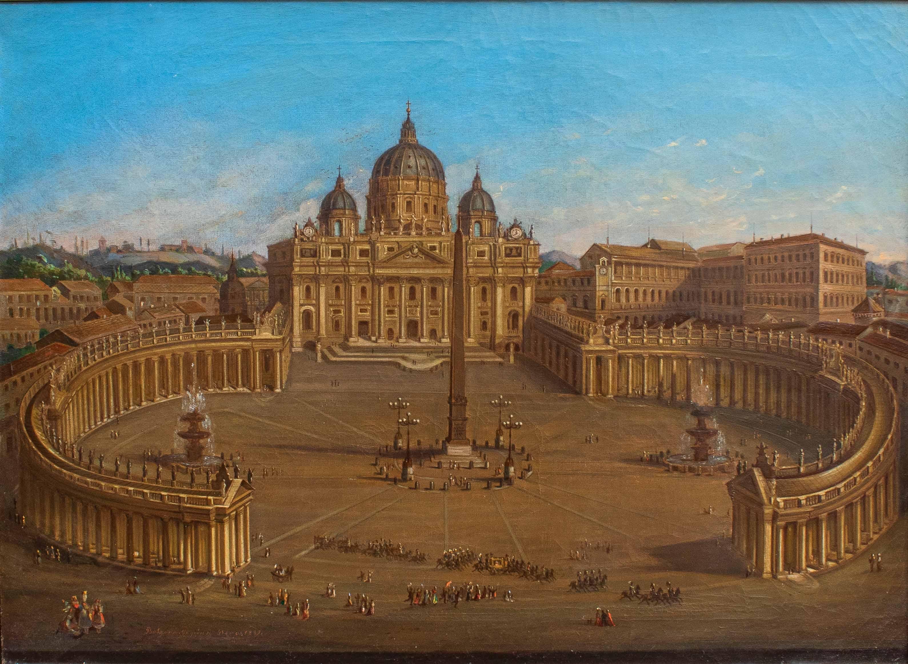 View of St. Peter's Basilica Oil painting on canvas by Joseph Bolzern For Sale 1