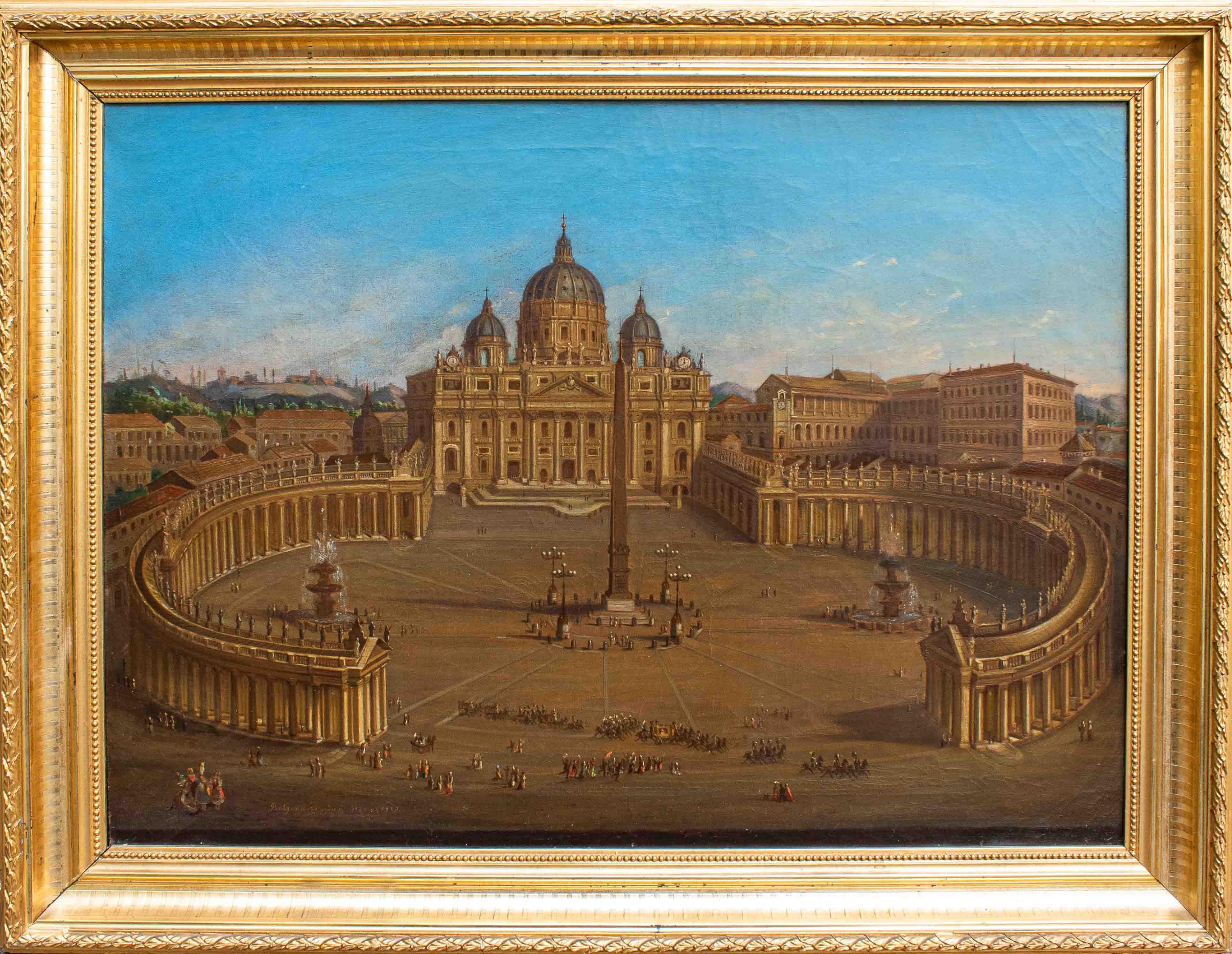 Joseph Bolzern (1828 -1901)

St. Peter's Basilica and the colonnade in front of it

Oil on canvas, 53.5 × 70.5 cm

with frame, 67.5 x 85 cm 

Signed and dated at lower left:
Bolzern. J. pinx Rome 1889

An undisputed symbol of Rome's history, St.