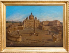 Antique View of St. Peter's Basilica Oil painting on canvas by Joseph Bolzern