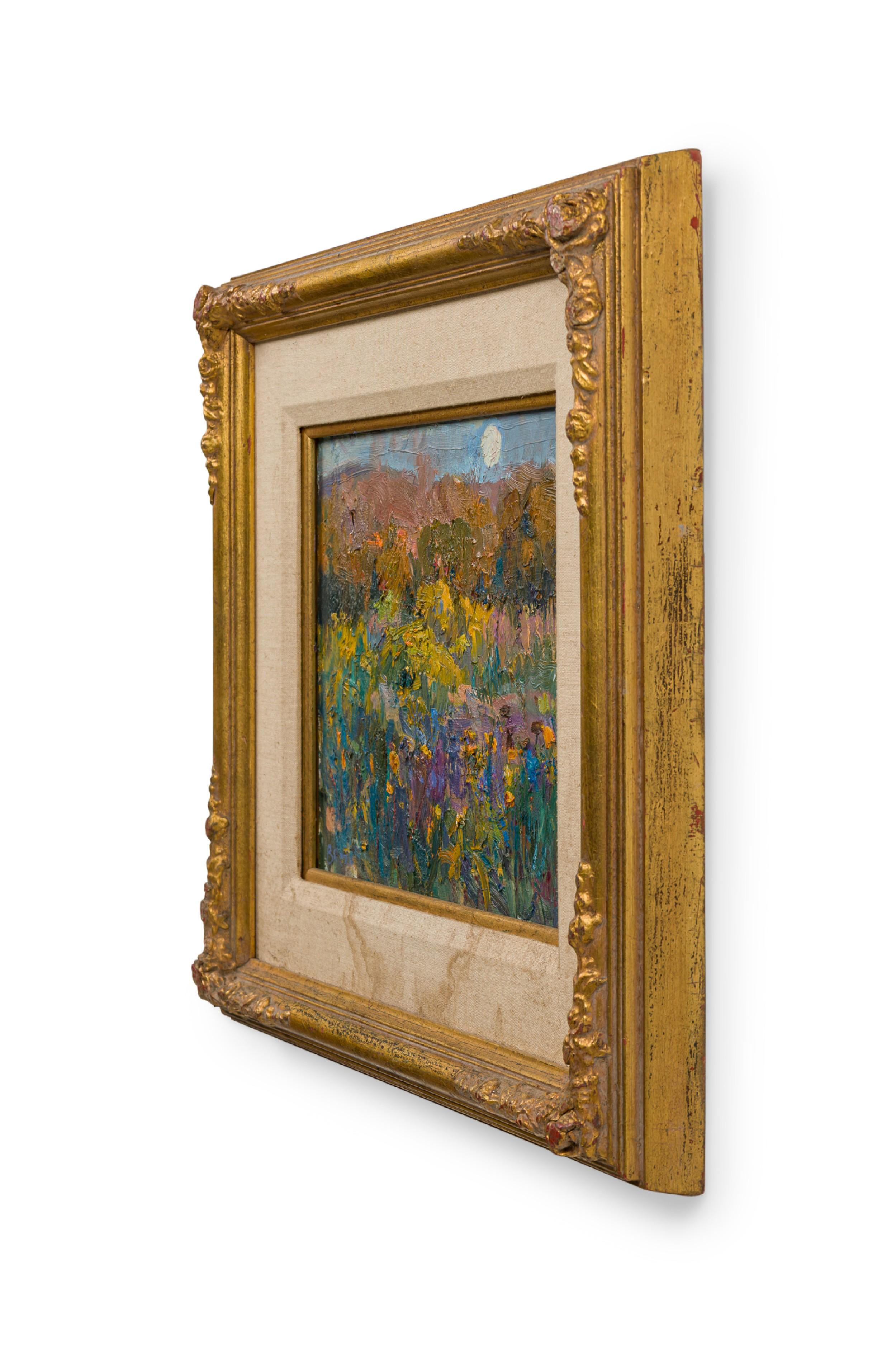 Amerikanisches zeitgenössisches impressionistisches Ölgemälde einer Blumenlandschaft in einem vergoldeten Rahmen mit Leinenpassepartout (JOSEPH BREZA) Joseph Breza (Amerikaner, 20. Jahrhundert), Amerikanische Southwest-Landschaft, dickes Impasto auf