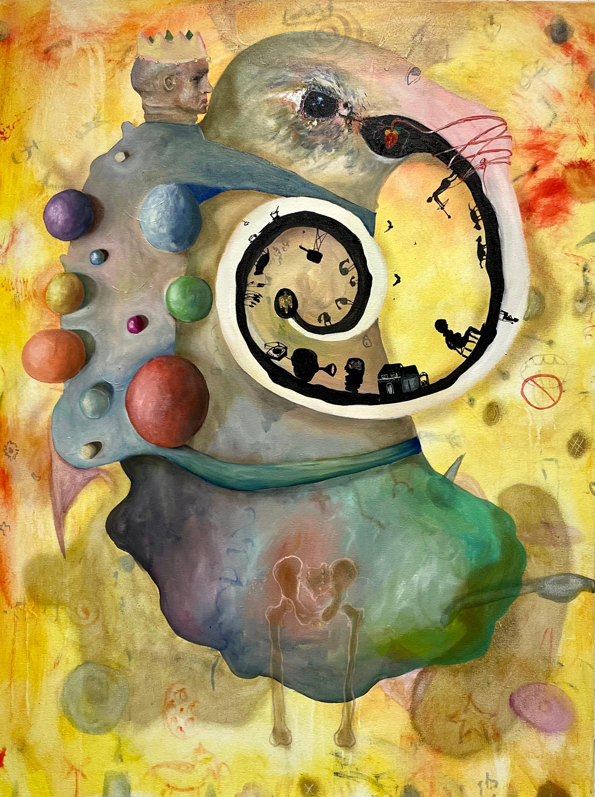 Figurative Painting de Joseph Broghammer - Mi joroba de problemas (Colibrí, Retrato, Cuentacuentos, Pintura al óleo)