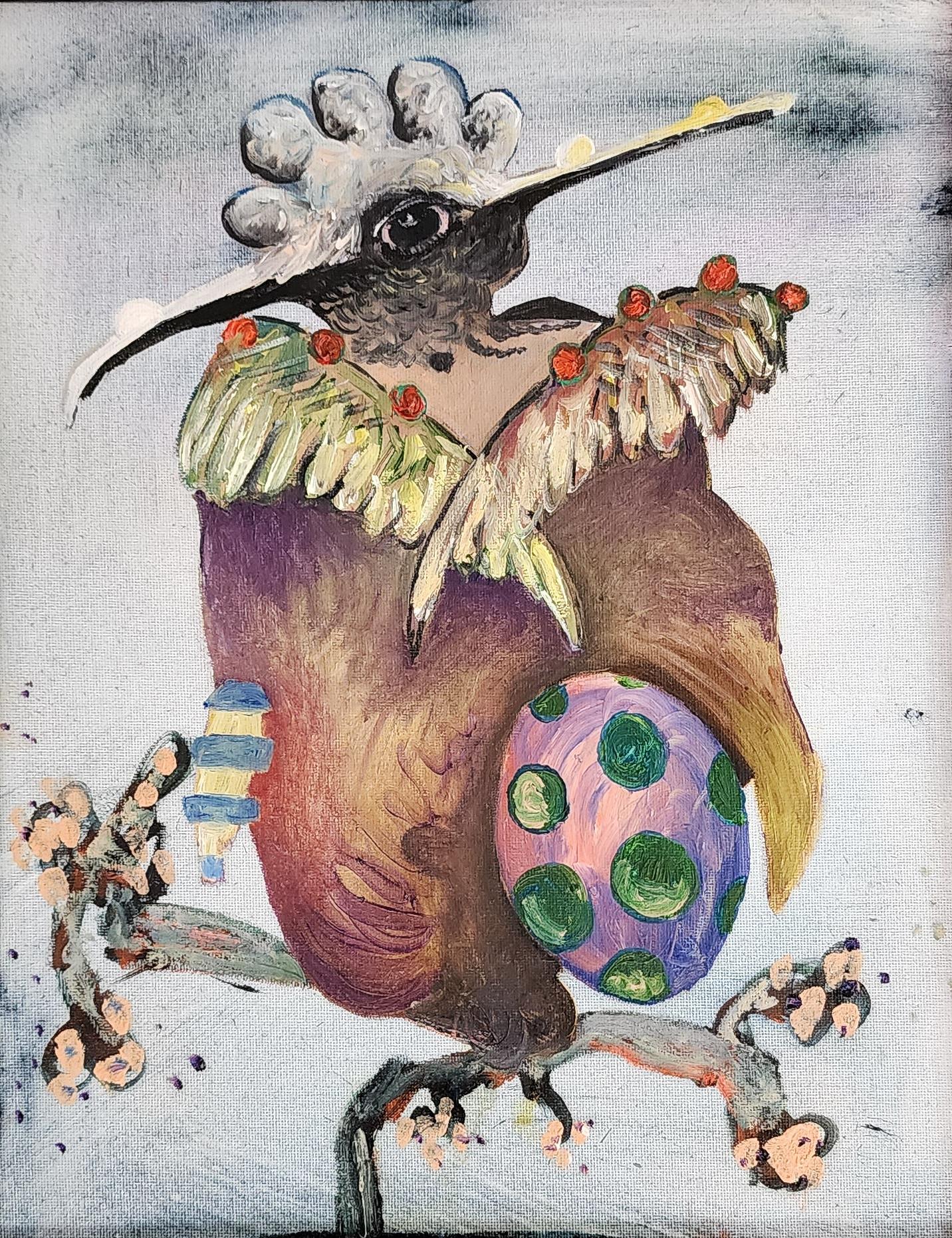 Joseph Broghammer Animal Painting - Wee One 14 (Hummingbird, Portrait, Storytelling, Oil Painting)