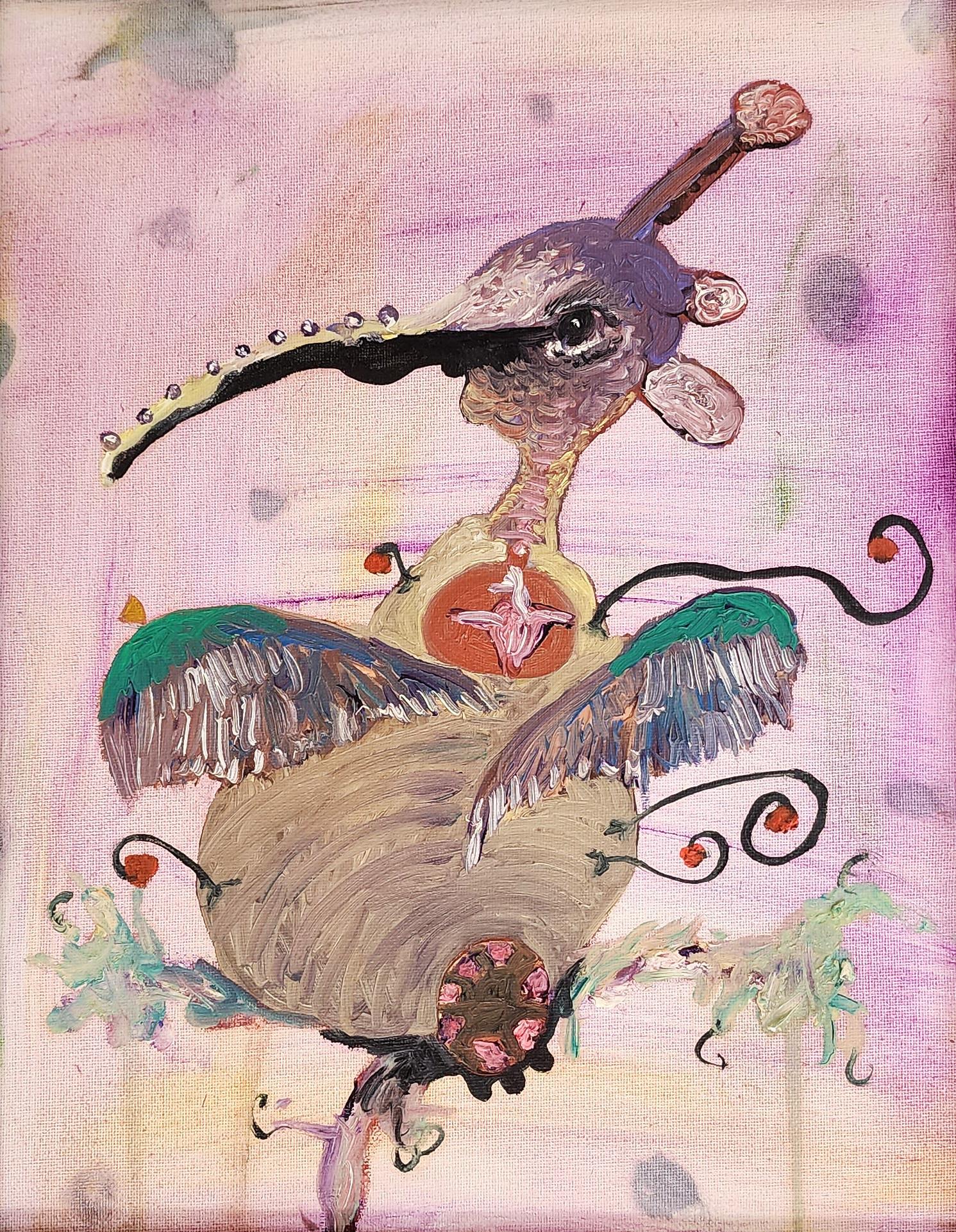 Joseph Broghammer Animal Painting - Wee One 15 (Hummingbird, Portrait, Storytelling, Oil Painting)