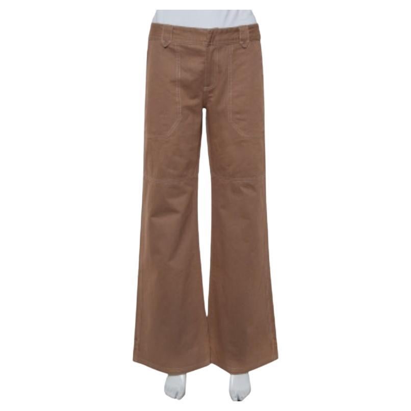 Joseph Brown Cotton Paneled Wide Leg Trousers L For Sale
