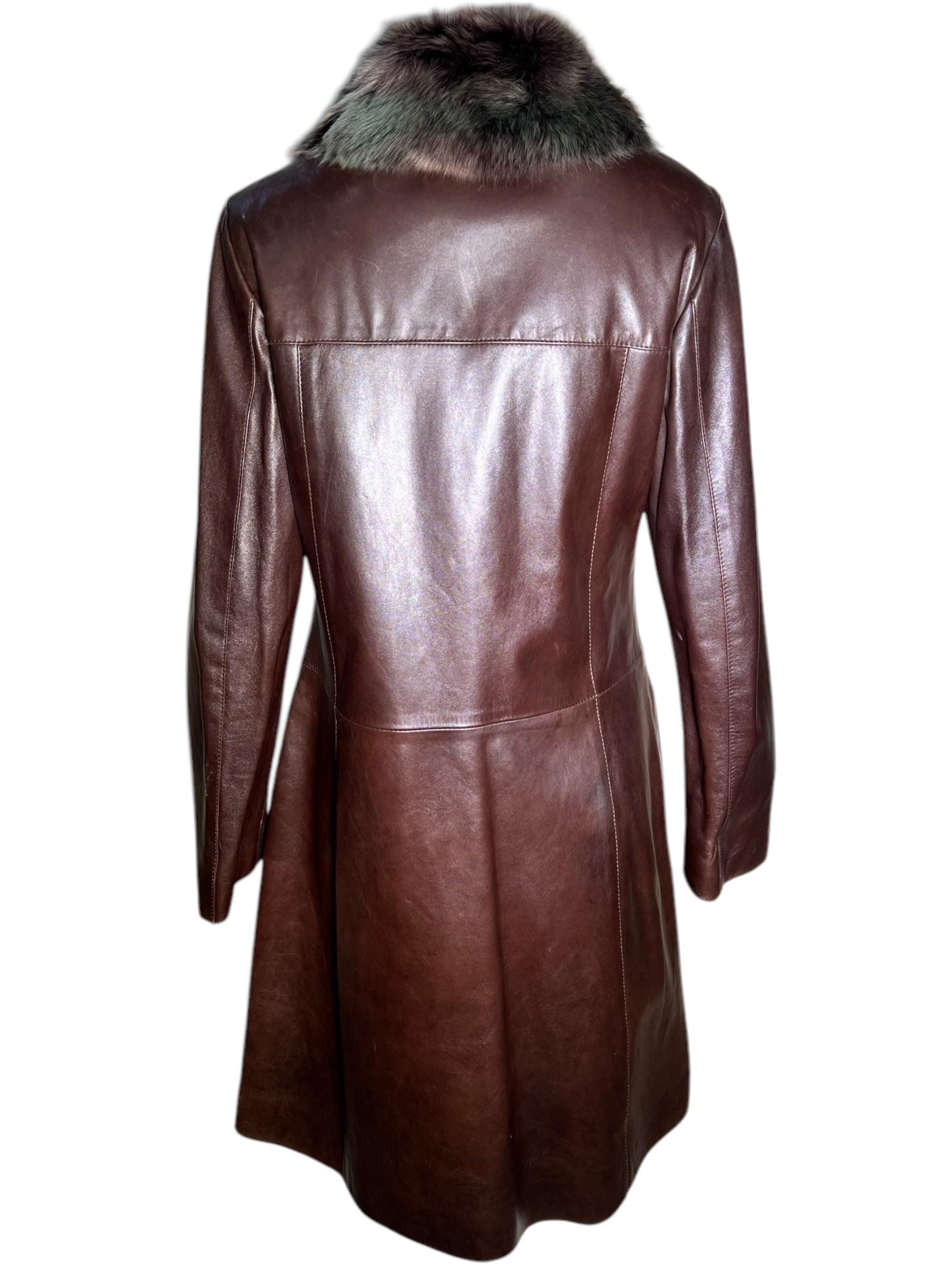 Black JOSEPH Brown Sheepskin Leather Coat with Fur Collar, 2000s For Sale