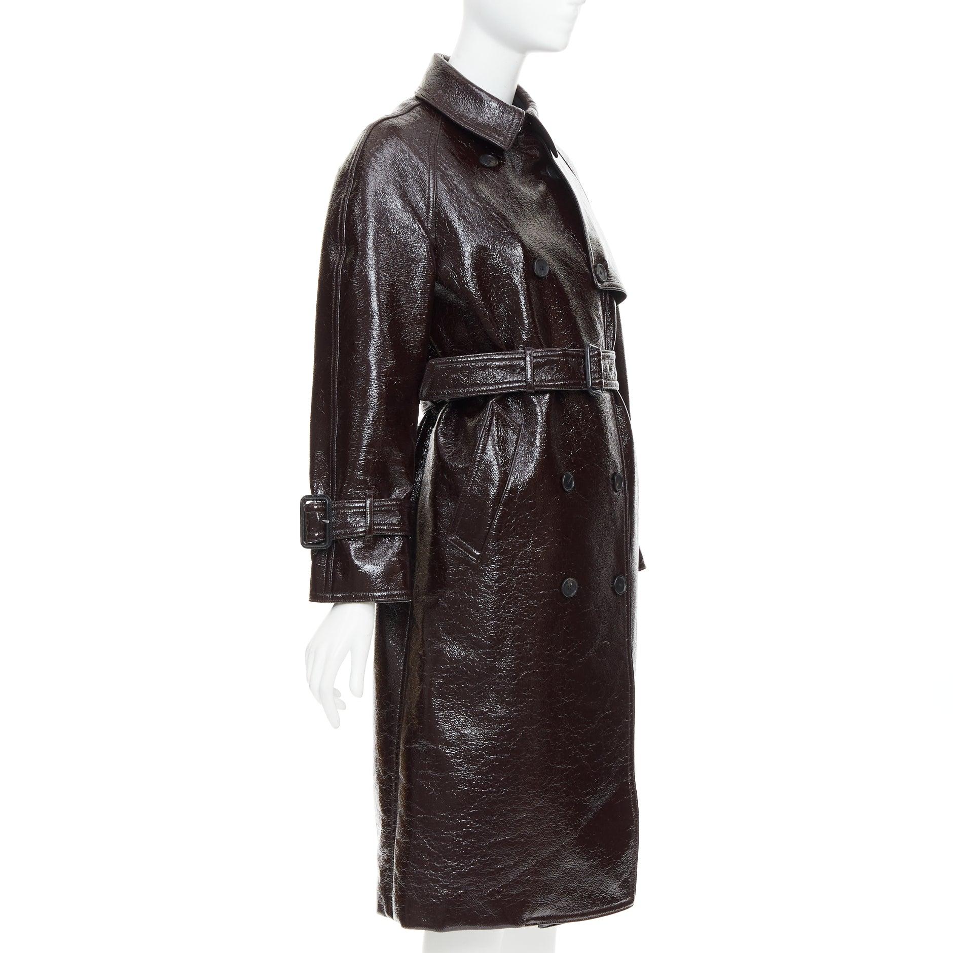 Black JOSEPH burgundy coated wool felt double breasted trench coat FR34 XS For Sale