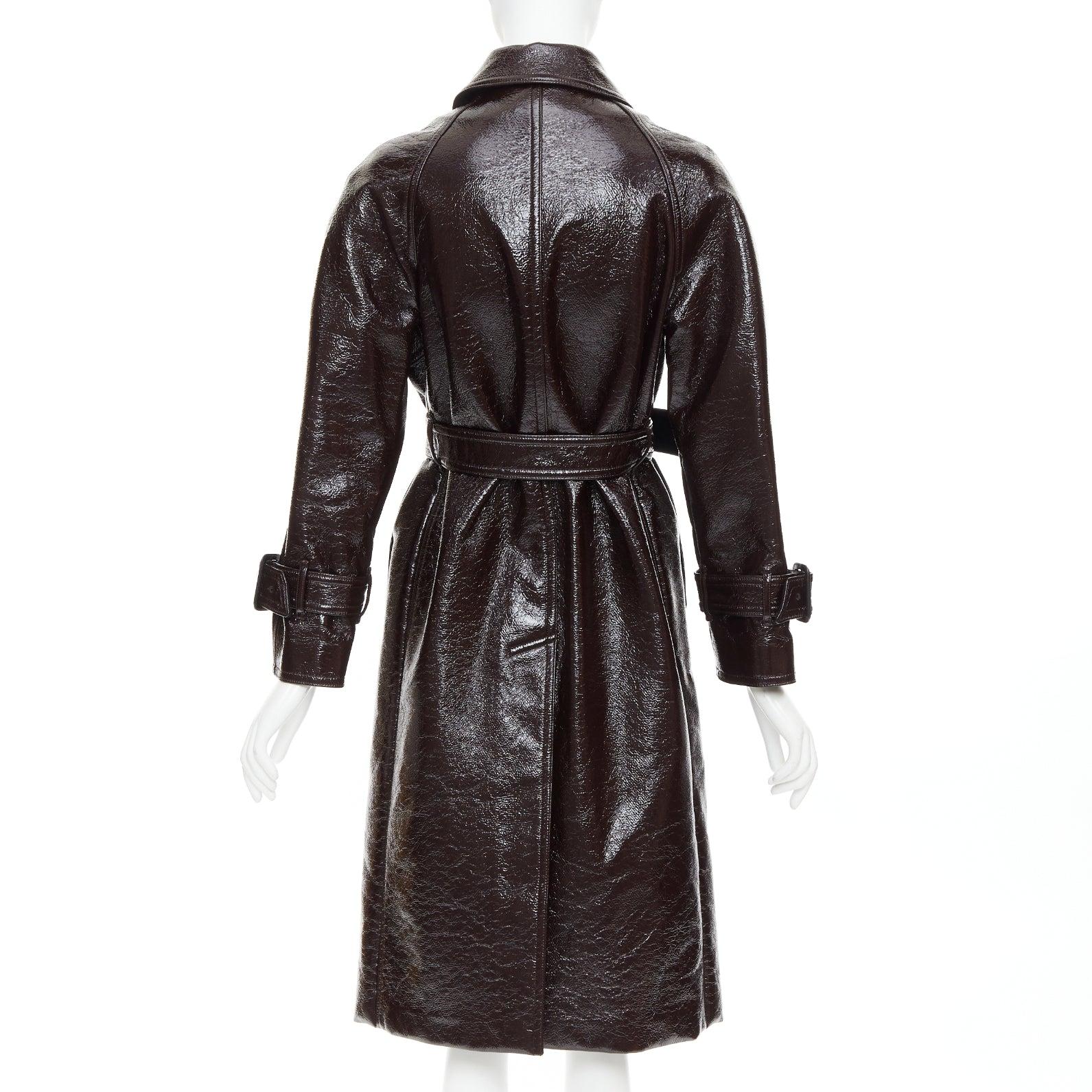 Women's JOSEPH burgundy coated wool felt double breasted trench coat FR34 XS For Sale