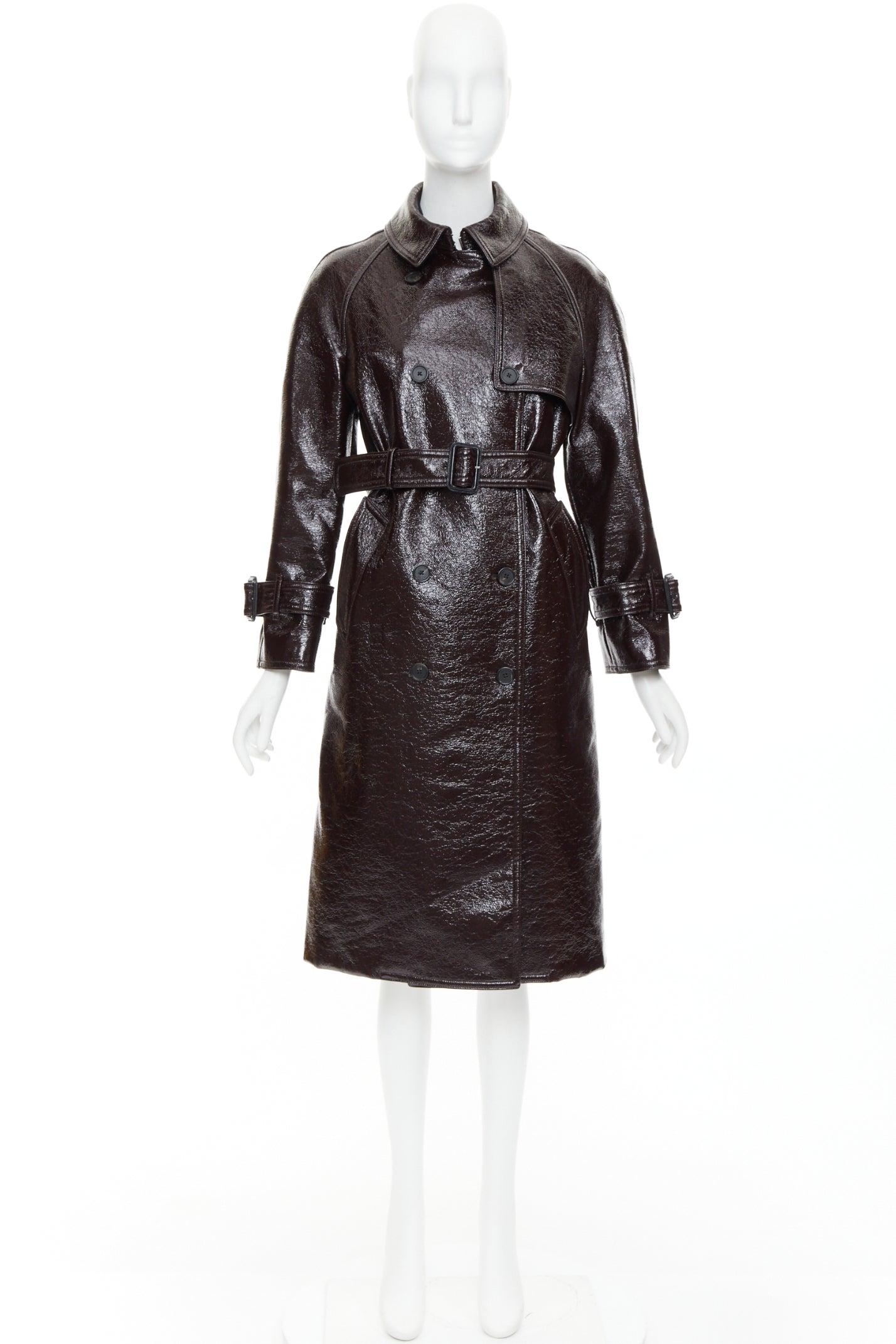 JOSEPH burgundy coated wool felt double breasted trench coat FR34 XS For Sale 4