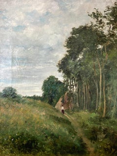 "Figure in the Brush" British American Impressionist Oil Painting on Canvas