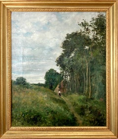"Figure in the Brush" British American Impressionist Oil Painting on Canvas