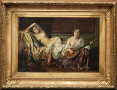 Serenade in the Harem - French 19th Century Orientalist art nude oil painting