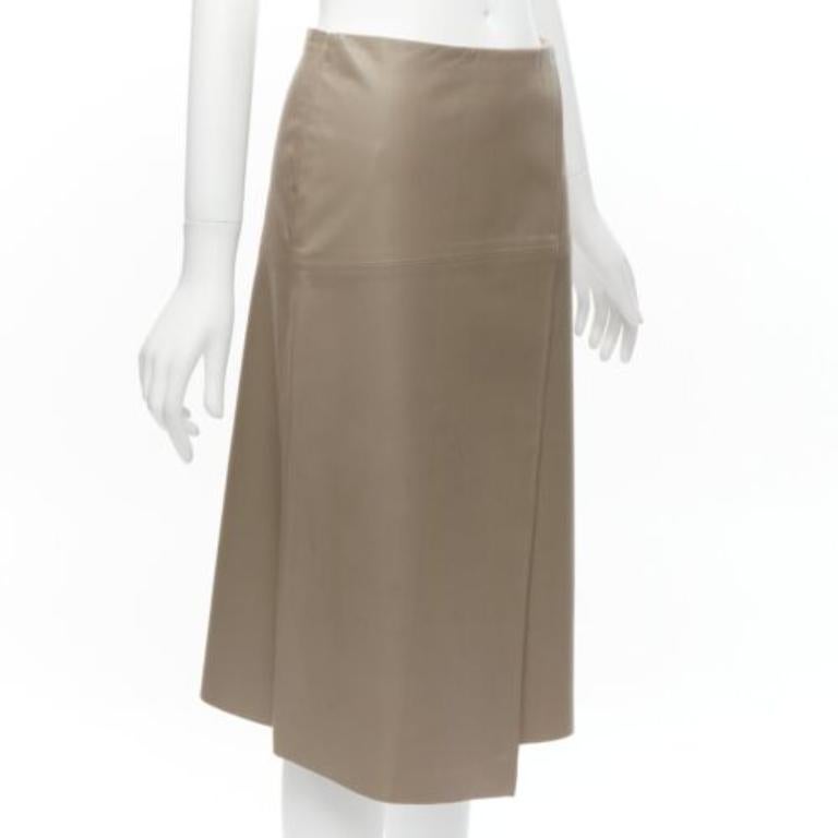 Beige JOSEPH Charlene stone beige lambskin leather minimal split A-line skirt FR36 S For Sale