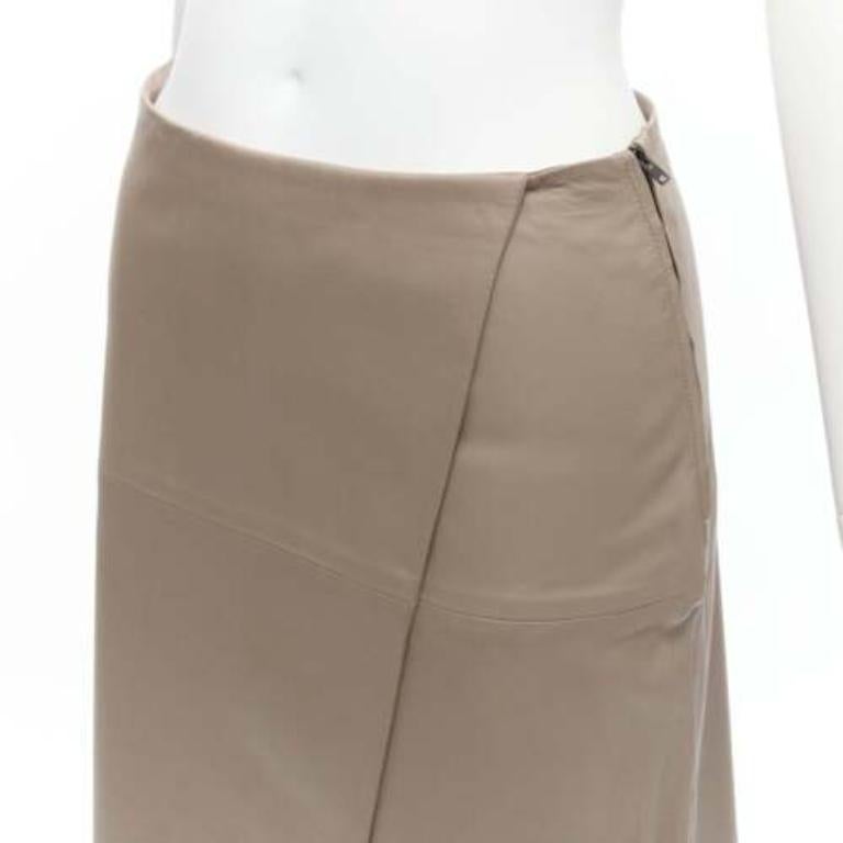 JOSEPH Charlene stone beige lambskin leather minimal split A-line skirt FR36 S For Sale 2