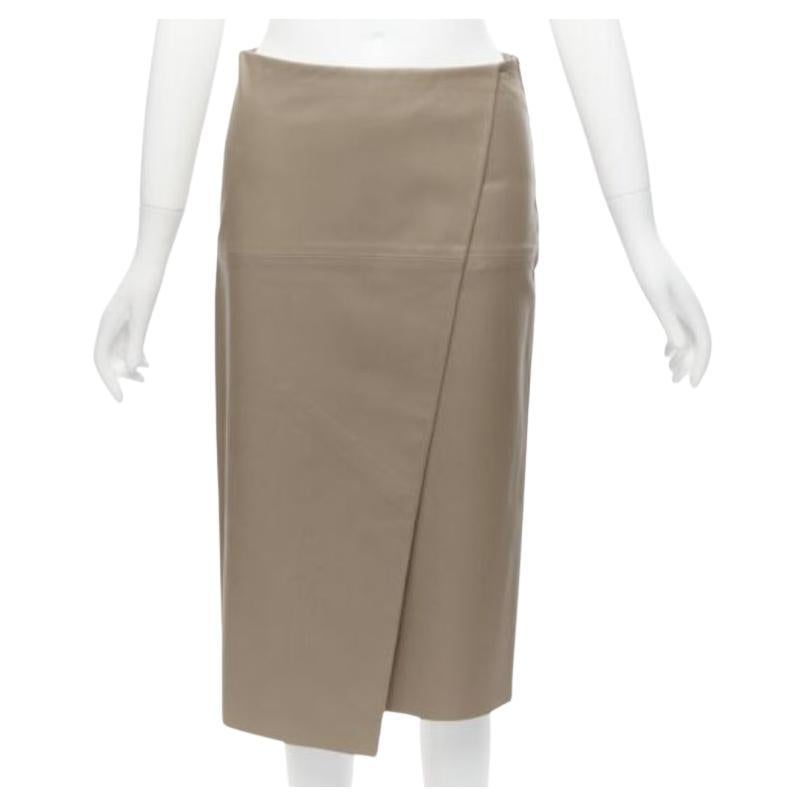 JOSEPH Charlene stone beige lambskin leather minimal split A-line skirt FR36 S For Sale