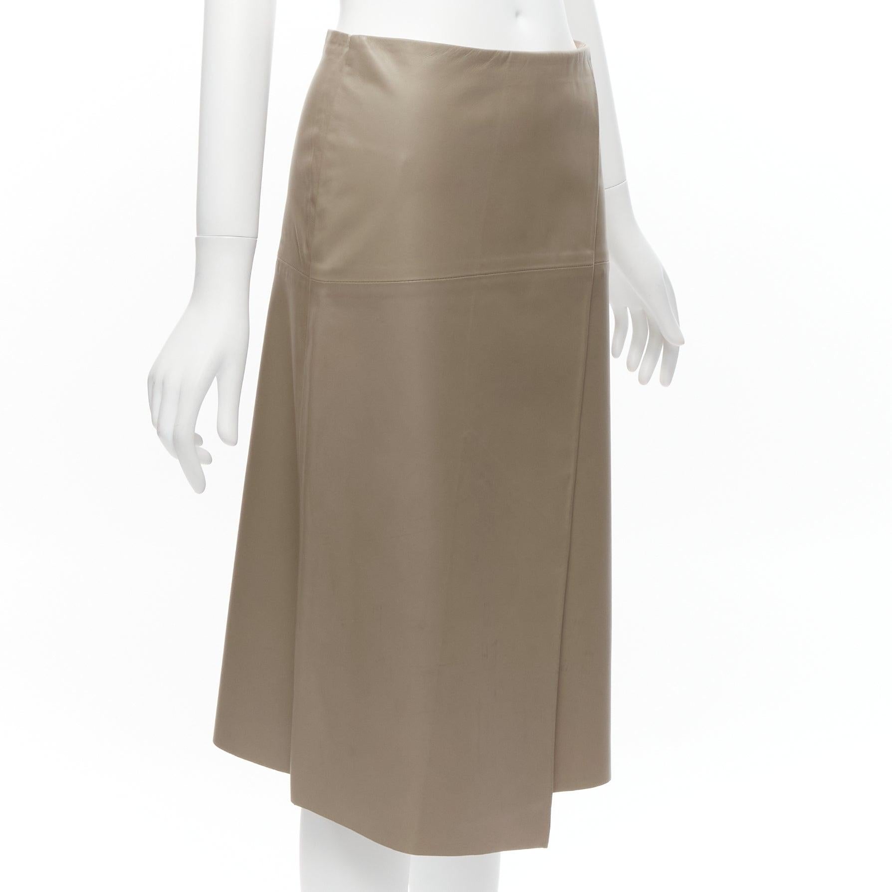 Beige JOSEPH Charlene stone beige lambskin leather minimal split A-line wrap skirt For Sale