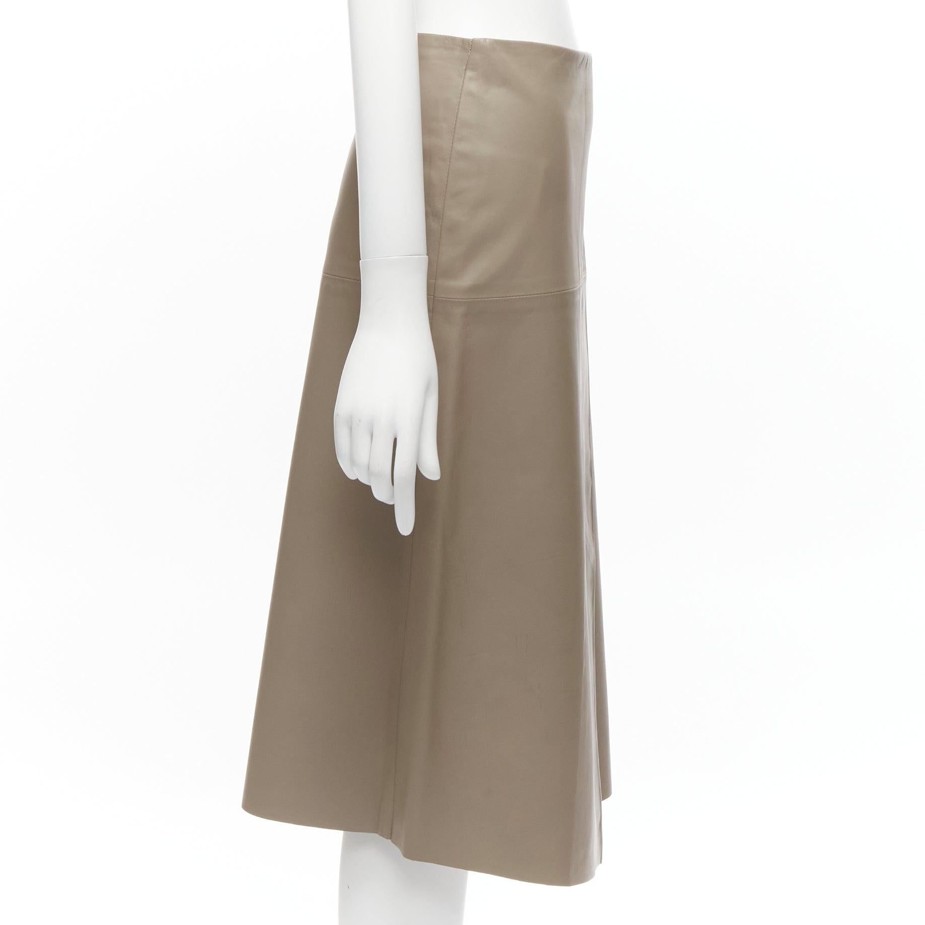 JOSEPH Charlene stone beige lambskin leather minimal split A-line wrap skirt In Fair Condition For Sale In Hong Kong, NT