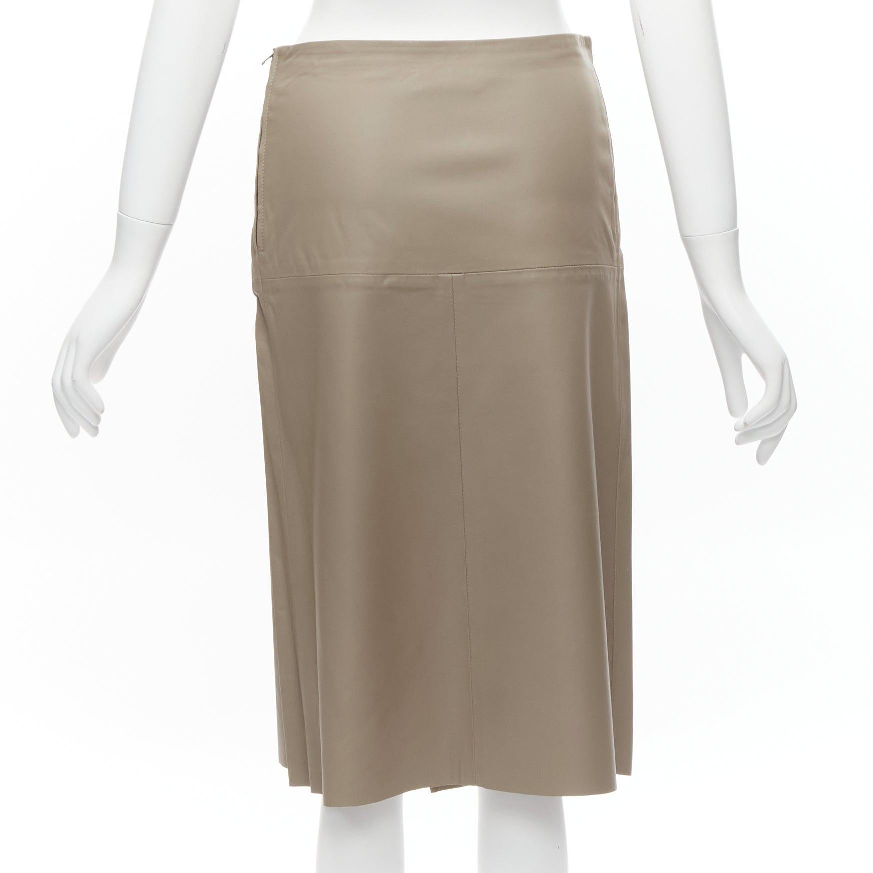 Women's JOSEPH Charlene stone beige lambskin leather minimal split A-line wrap skirt For Sale