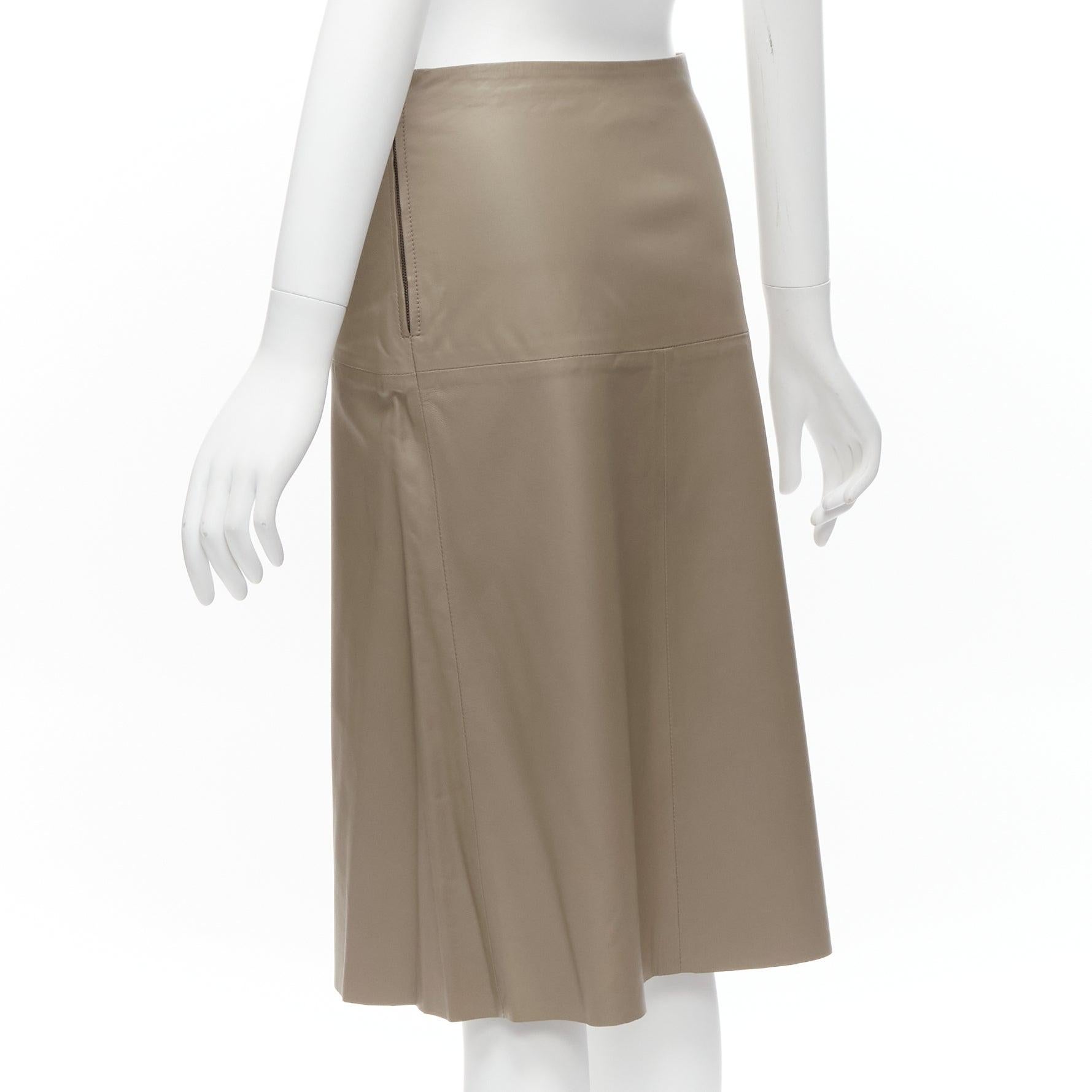 JOSEPH Charlene stone beige lambskin leather minimal split A-line wrap skirt For Sale 1