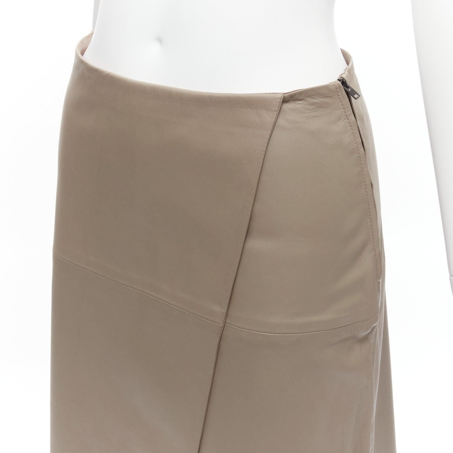 JOSEPH Charlene stone beige lambskin leather minimal split A-line wrap skirt For Sale 2