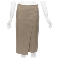 JOSEPH Charlene stone beige lambskin leather minimal split A-line wrap skirt