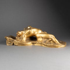 Joseph Chéret : "Naïade", Sculpture en bronze doré - C.C. 1900